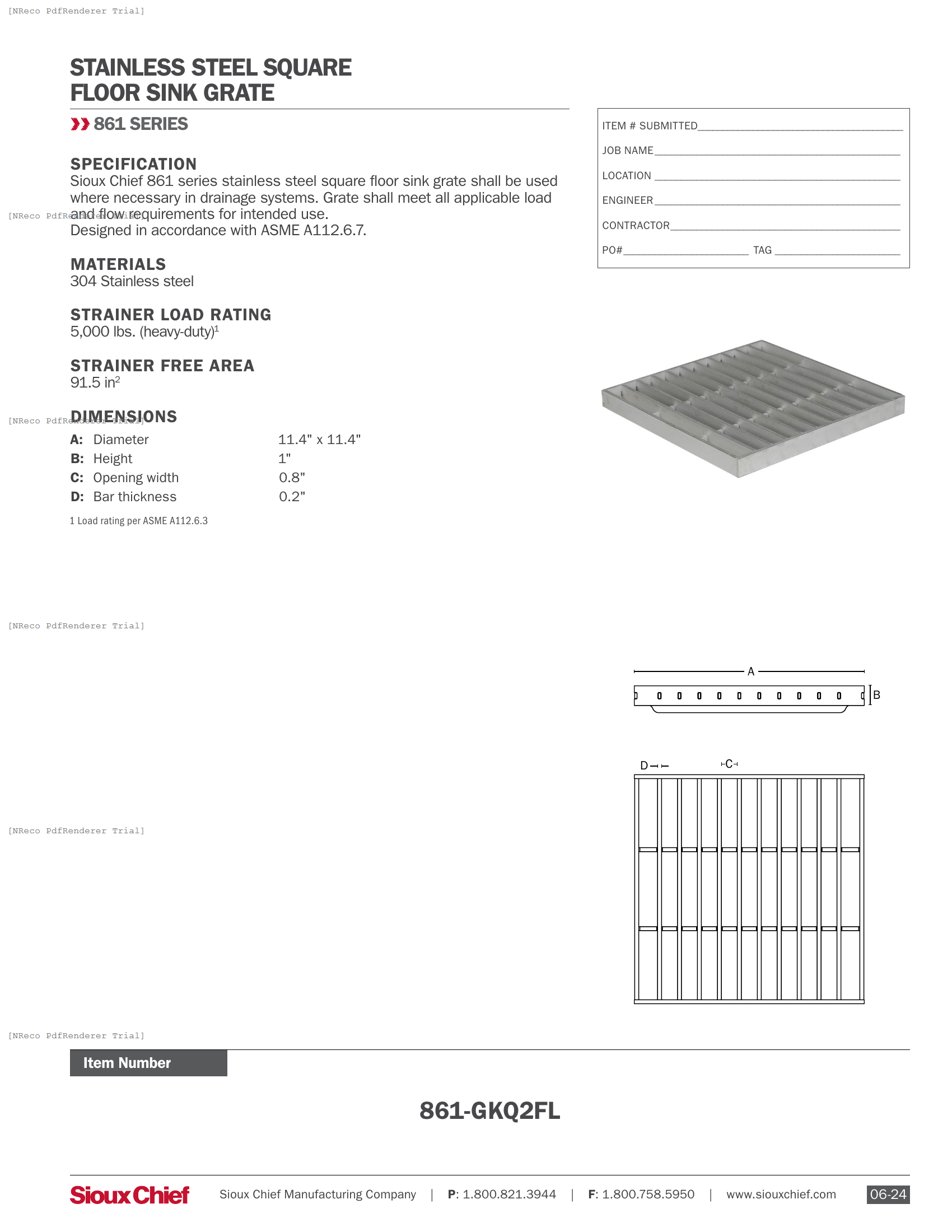 861-GKQ2FL  - STAINLESS STEEL FLOOR SINK GRATE - SPEC SHEET.PDF Specification Document